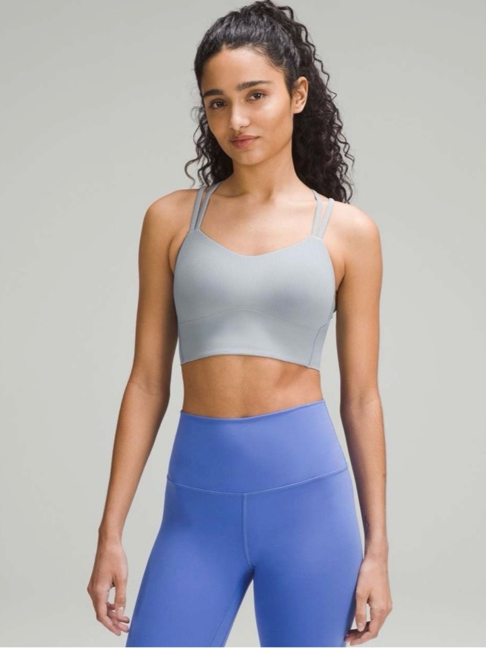 Lululemon Light Gray Ribbed Like A Cloud Strappy Longline Light Support B/C Bra